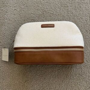 LC Lauren Conrad Cream and Brown Canvas Makeup Bag Travel Pouch NEW